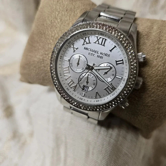 Michael Kors Layton Chronograph Silver Rhinestone Embellished Watch main image 14